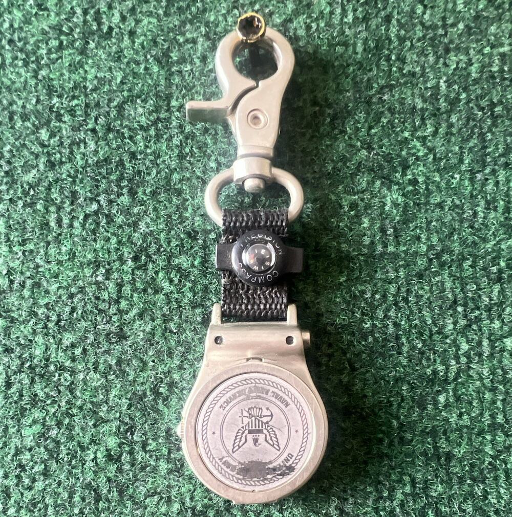 ESP Quartz Analog Wristwatch Compass Silver Dial Steel Case Black Nylon Strap